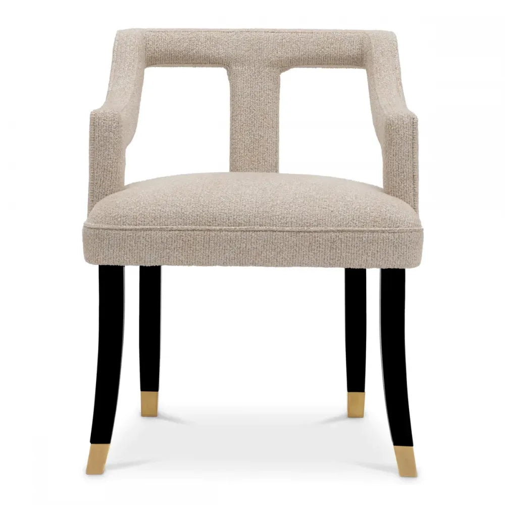 Scaun tapitat cu Stofa Bej cu picioare din Lemn Negru H76xL58xA63cm Roumier Eichholtz