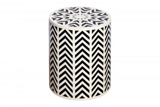 Masuta laterala Rotunda din Polirasina Alb/Negru D35xH45cm Bone Inlay