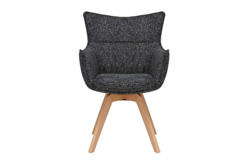 Set 2 scaune rotative tapitat cu Stofa Gri antracit si picioare din Lemn de stejar Maro H94xL58xA64cm VOGUE
