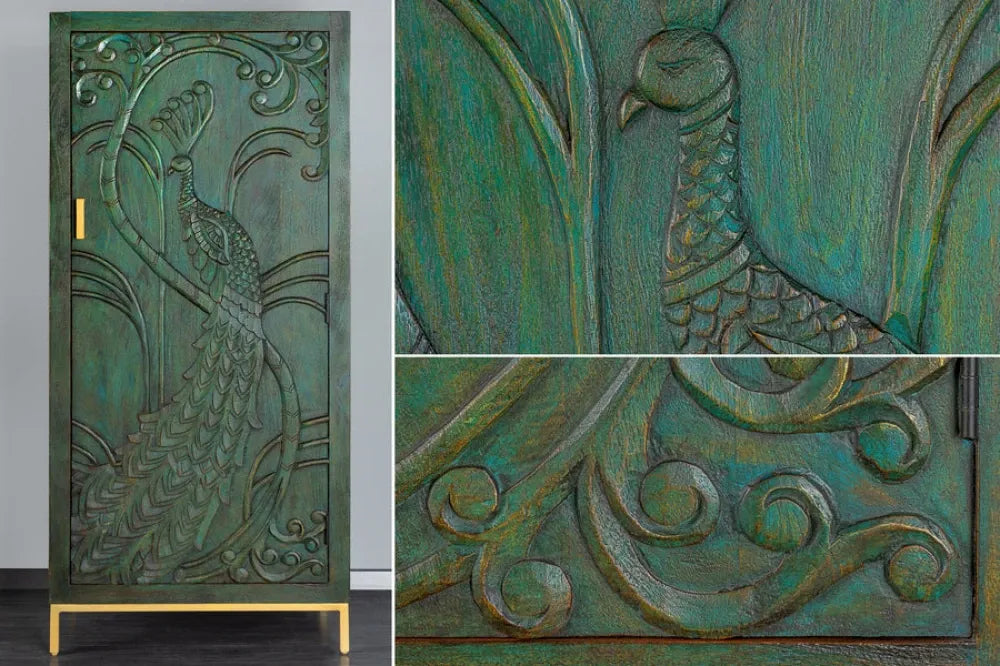 Dulap din Lemn de mango Verde si Metal Auriu L72xH166cm PEACOCK