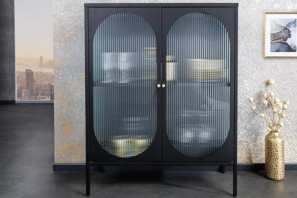 Dulap din Metal Negru si Metal/Sticla securizata Negru/Transparent L90xH110cm PARIS