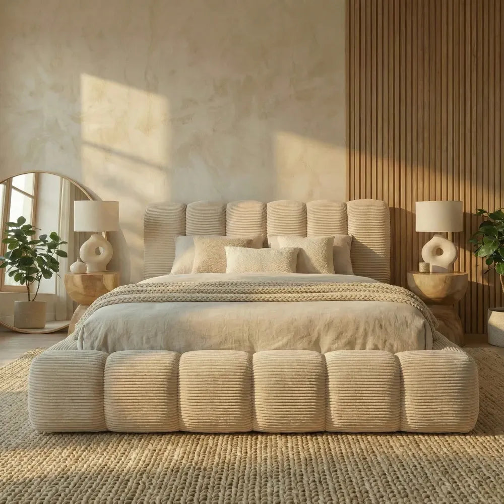 Pat tapitat cu material raiat Crem 160 x 200 Dallas slim