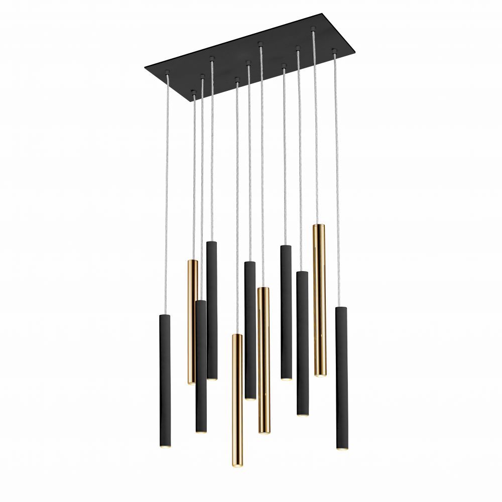 Lustra rotunda cu inaltime reglabila din Metal Negru/Auriu cu LED L61xH140cm Varas