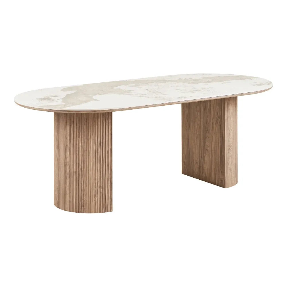 Masa din MDF+Furnir de stejar Maro si Ceramica Alb L210xH76cm Athens