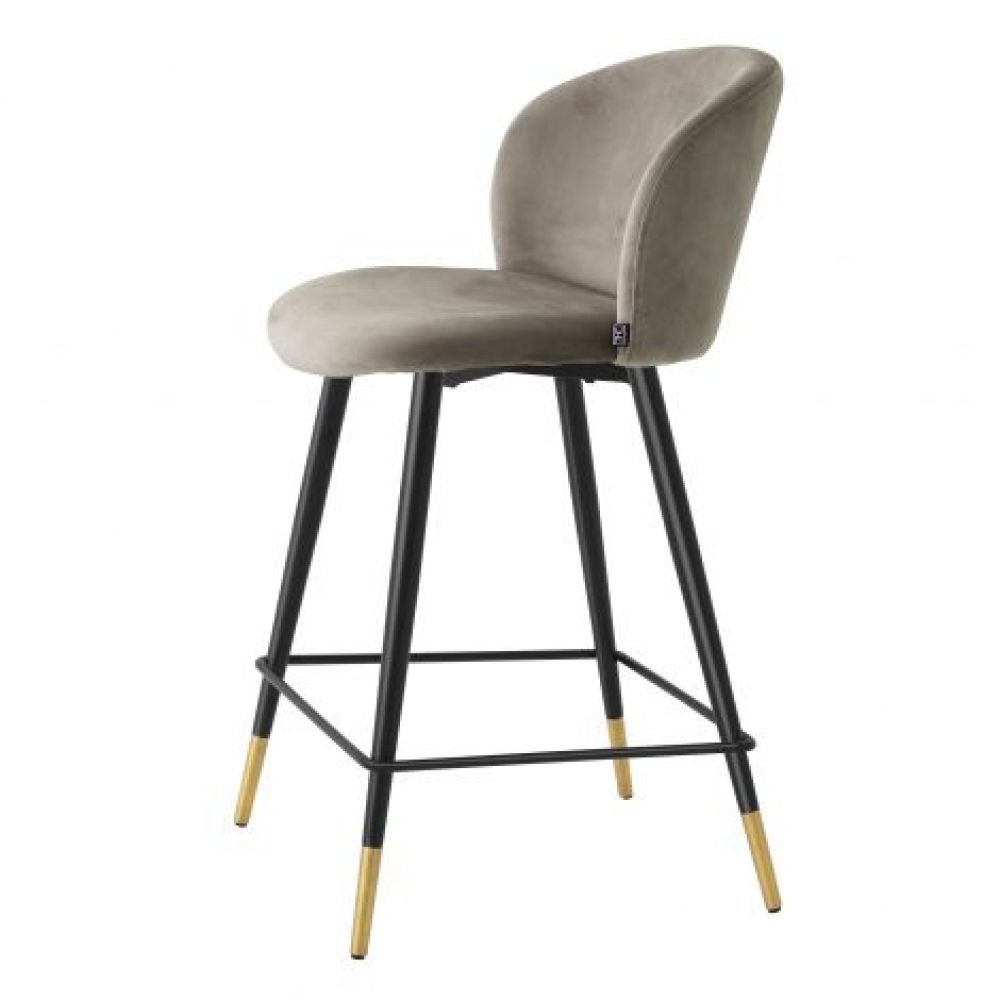 Scaun de insula tapitat cu Catifea Bej cu picioare din Metal Negru/Auriu H93xL51xA54cm Volante
