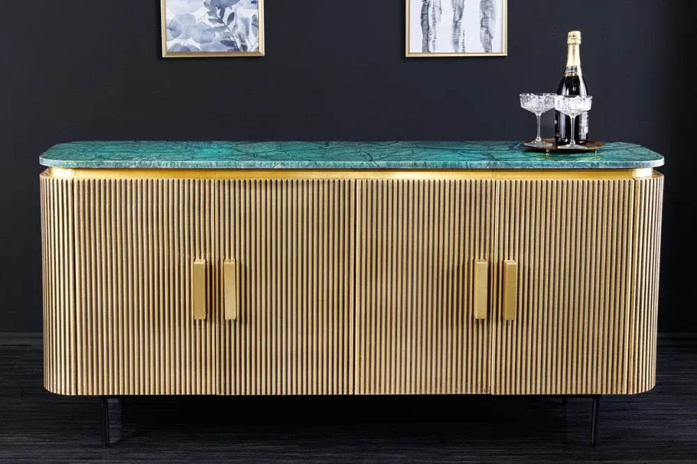 Comoda din Marmura Verde si Lemn de mango placat cu metal Alama L160xH79cm VENEZIANO