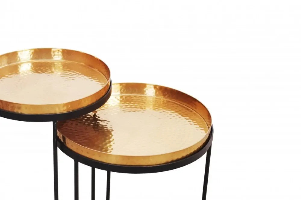 Set 2 masute de colt Rotunde din Metal Auriu/Negru D34/39xH46/53cm Elements