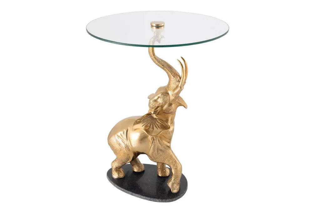 Masuta laterala din Sticla securizata Transparent si Metal/Marmura Auriu/Negru L60xH77cm Elephant