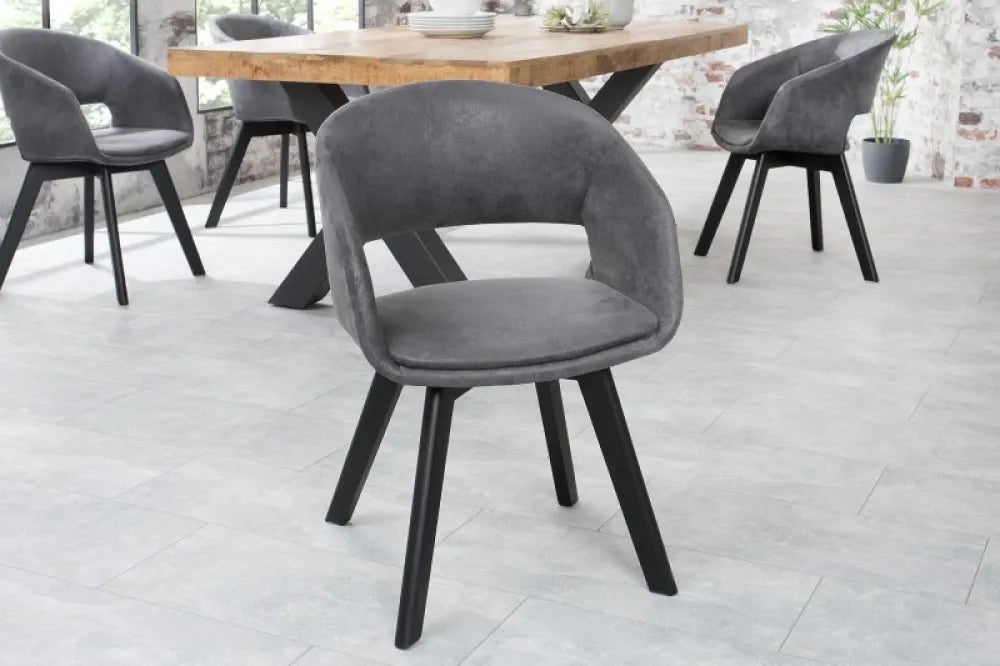 Scaun tapitat cu Microfibra Gri cu picioare din Lemn de fag Negru H80xL54xA54cm Nordic Star