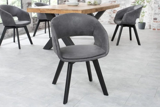 Scaun tapitat cu Microfibra Gri cu picioare din Lemn de fag Negru H80xL54xA54cm Nordic Star