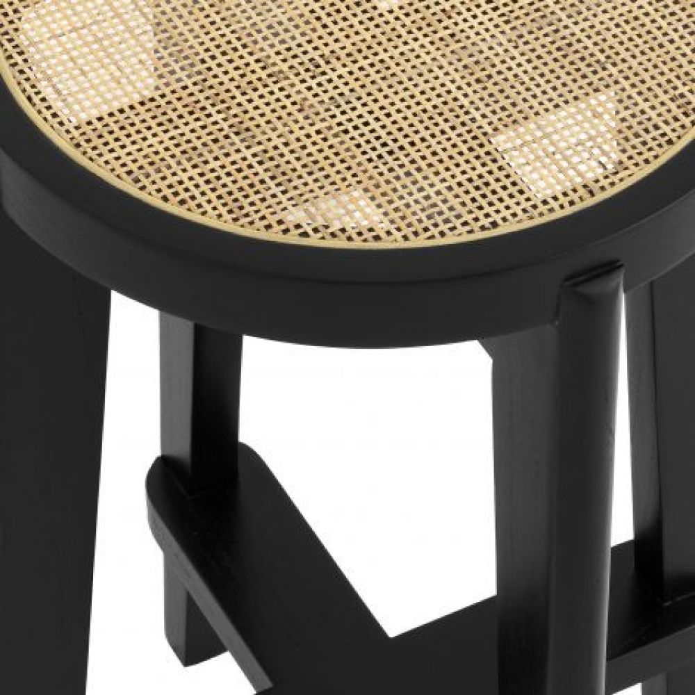Scaun de insula din Ratan Bej cu picioare din Lemn Negru H67xL44xA44cm Dareau