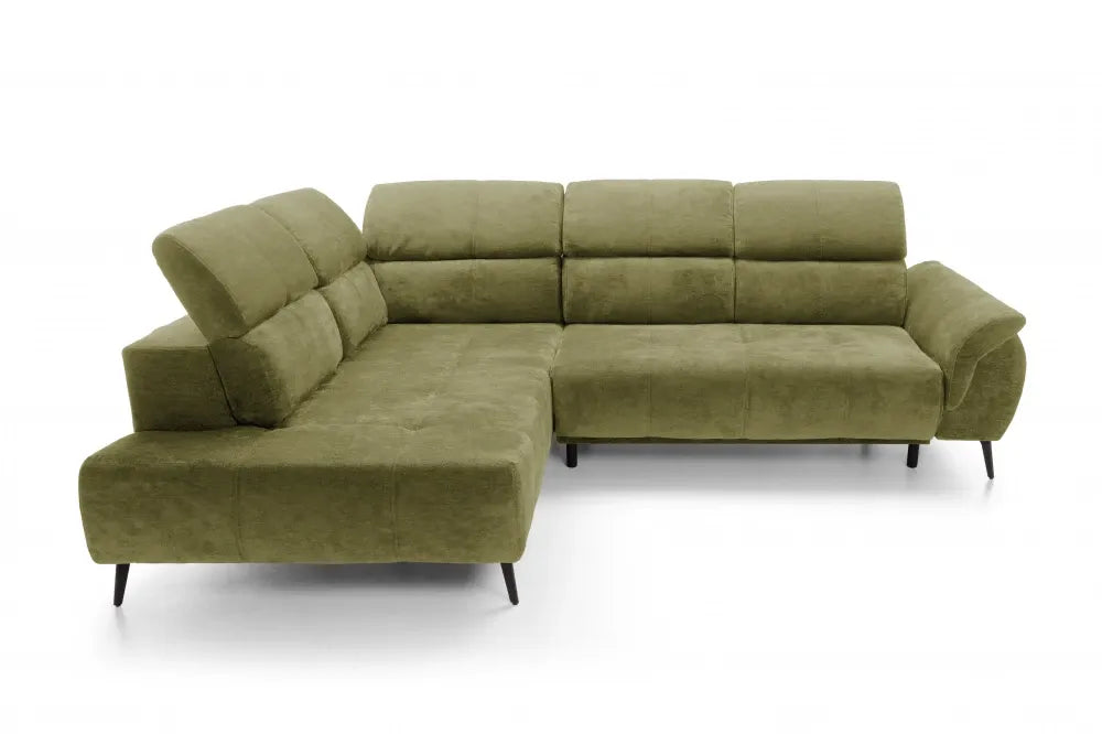 Coltar extensibil electric tapitat cu Chenille Verde cu lada depozitare Genova II