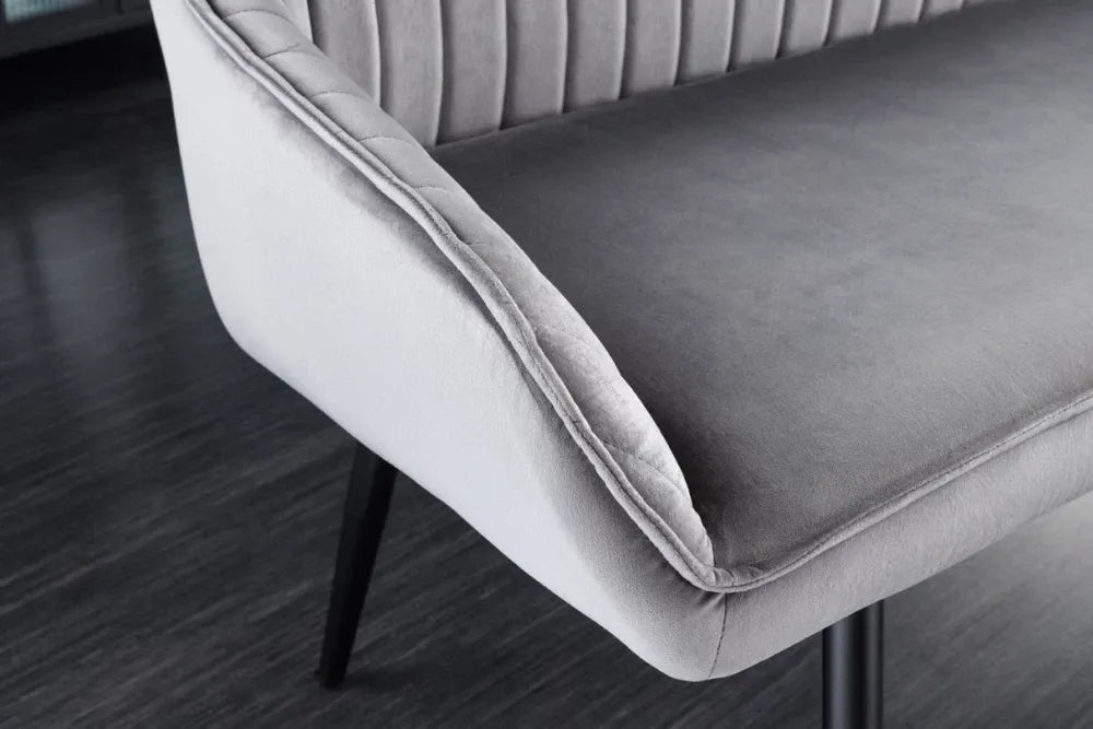 Banca din Metal Negru si Catifea Gri H82xL160cm Turin