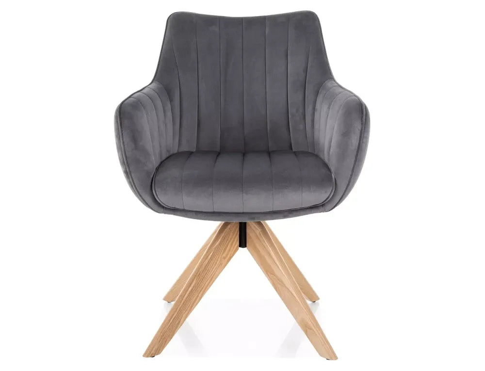 Scaun din Catifea Gri si Lemn de frasin/Metal Maro Hx86Lx61xA44cm Azalia