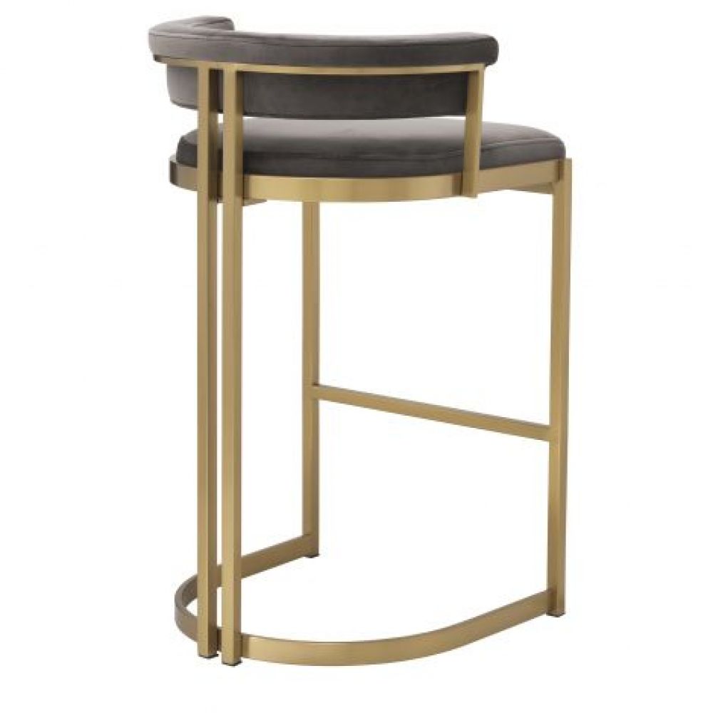 Scaun de insula tapitat cu Catifea Gri cu picioare din Metal Auriu H81xL49xA47cm Dante