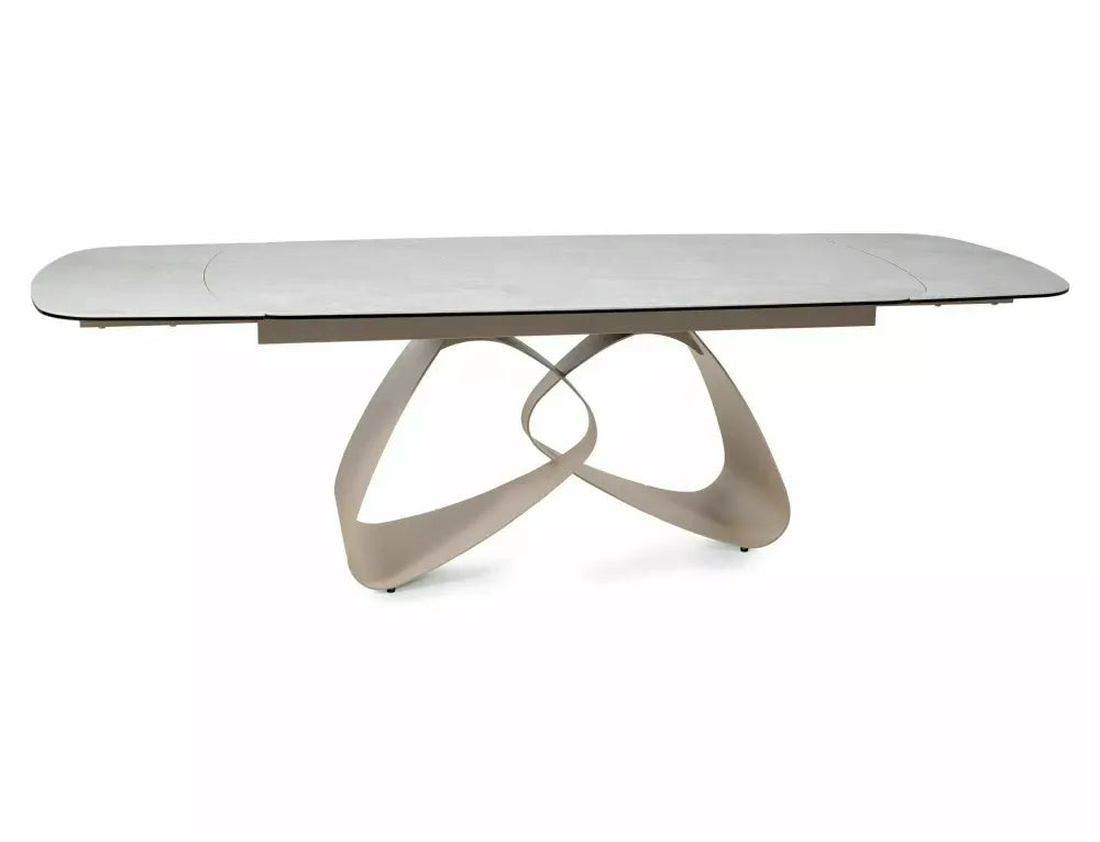 Masa extensibila din Metal Bej si Sticla securizata+Ceramica Bej lucios L180-260xH75cm Valentino