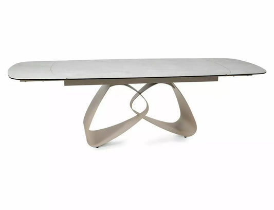 Masa extensibila din Metal Bej si Sticla securizata+Ceramica Bej lucios L180-260xH75cm Valentino