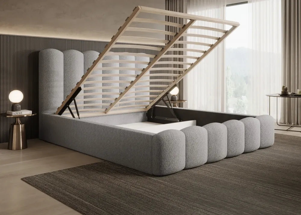 Pat 120 x 200 tapitat cu Stofa boucle Abriamo Gri deschis Aveline