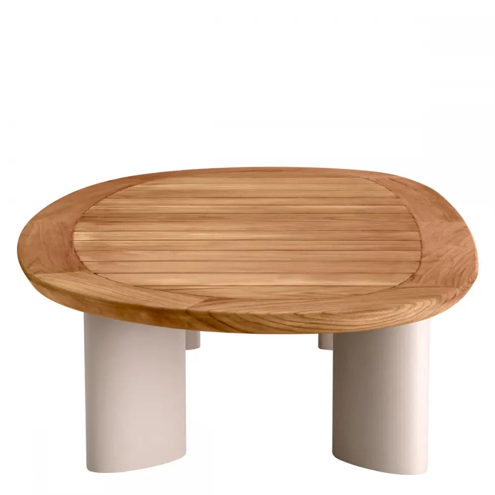 Masuta de cafea pentru exterior din Metal Bej si Lemn de tec Maro H34.5xL170.5cm Free Form Eichholtz