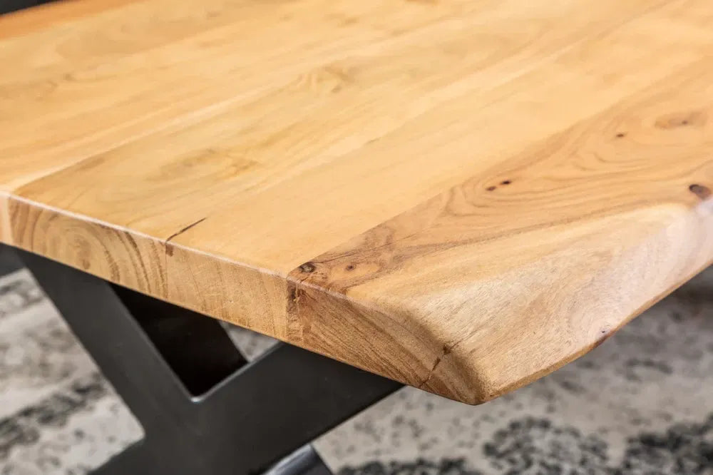 Masuta de cafea Dreptunghiulara din Lemn masiv de salcam Maro si Metal Negru L110xH40cm Mammut