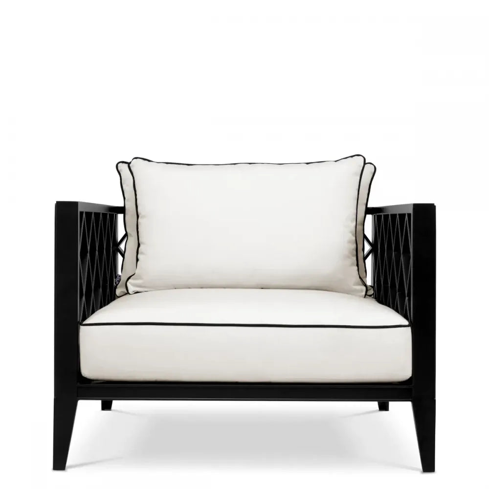 Fotoliu de exterior din Metal Negru si Stofa Alb H68.5xL96.5xA93.5cm Ocean Club Eichholtz