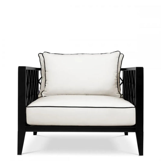 Fotoliu de exterior din Metal Negru si Stofa Alb H68.5xL96.5xA93.5cm Ocean Club Eichholtz