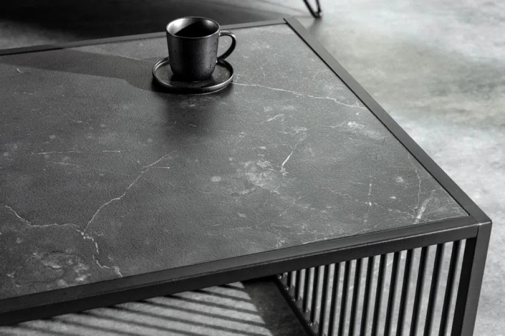 Masuta de cafea Dreptunghiulara din MDF+Sticla securizata Negru si Metal Negru L100xH40cm Architecture