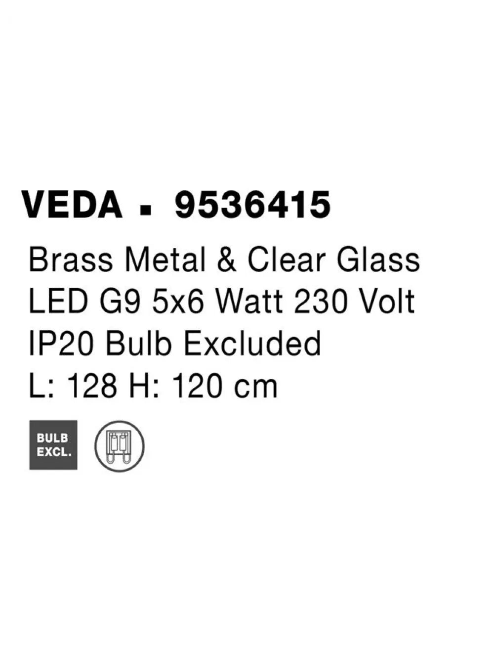 Lustra structura din Metal Alama si abajur din Sticla Transparent H120xL128cm IP20 VEDA