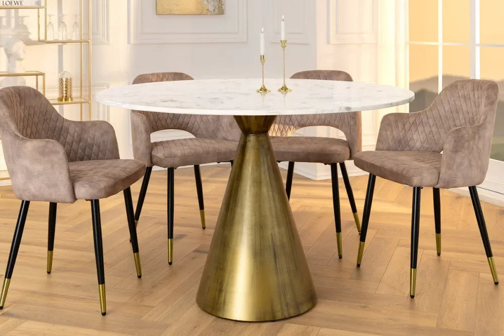 Masa rotunda din Marmura Alb si Metal Cupru D100xH77cm Elegancia