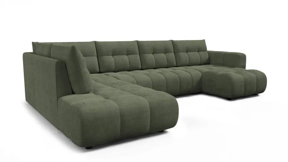 Coltar in forma de U tapitat cu material pet friendly Alias verde L374 x 219cm
