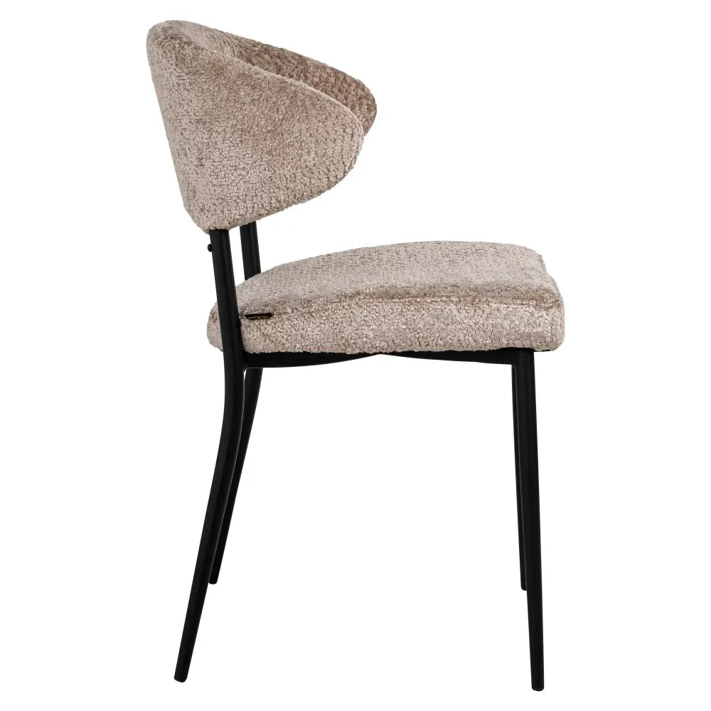 Set 2 scaune tapitat cu Blanita artificiala Bej cu picioare din Metal Negru H82xL53xA56cm Bea Richmond Interiors