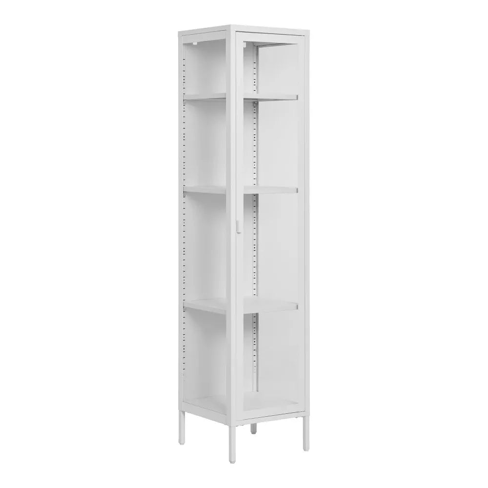 Dulap ingust cu 1 usa din Sticla si Metal Alb L40xH180cm Brisbane Slim