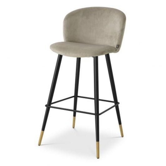 Scaun de bar tapitat cu Catifea Bej cu picioare din Metal Negru/Auriu H102xL51xA54cm Volante