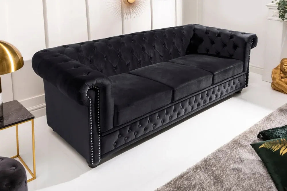 Canapea tapitata cu Catifea Negru L205cm CHESTERFIELD