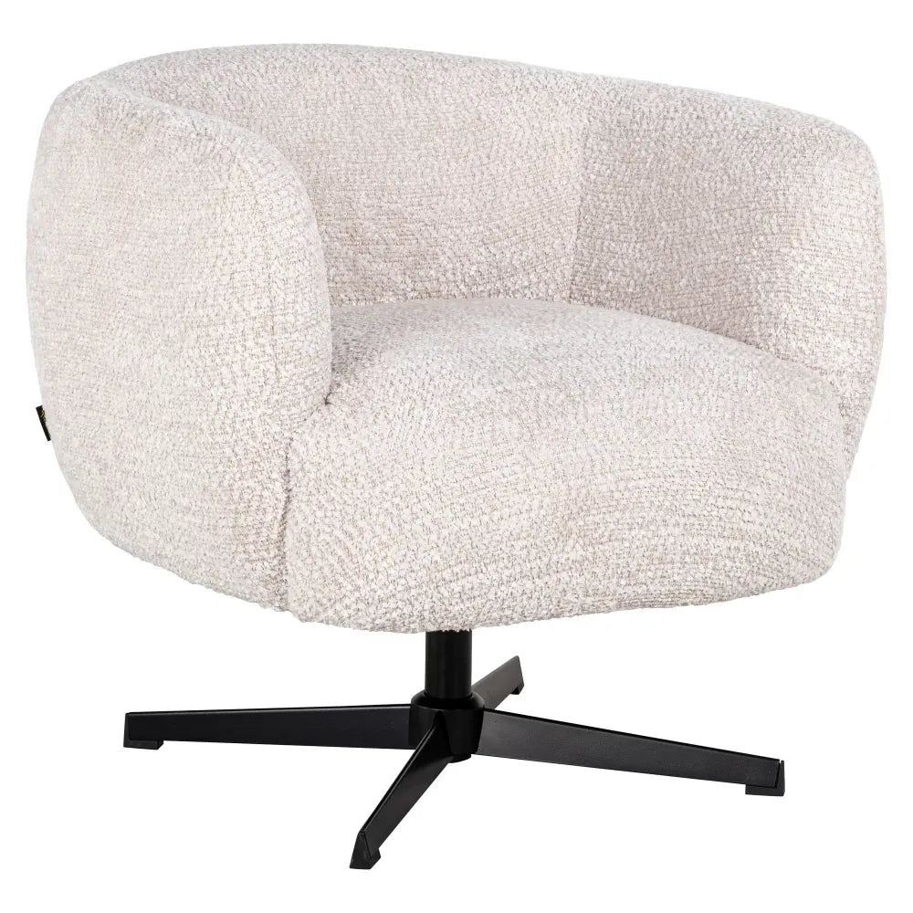 Fotoliu pivotant tapitat cu Stofa Be lovely Crem cu picioare din Metal Negru H75xL80xA80cm Estelle Richmond Interiors