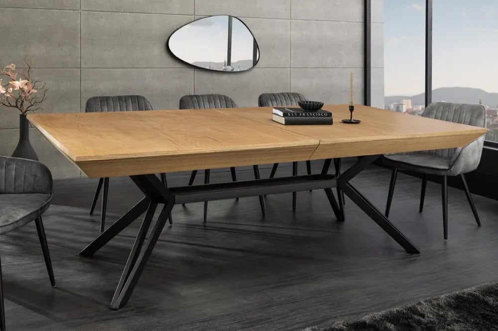 Masa extensibila din MDF/Funir de stejar Maro si Metal Negru L200-320xH76cm GIANT