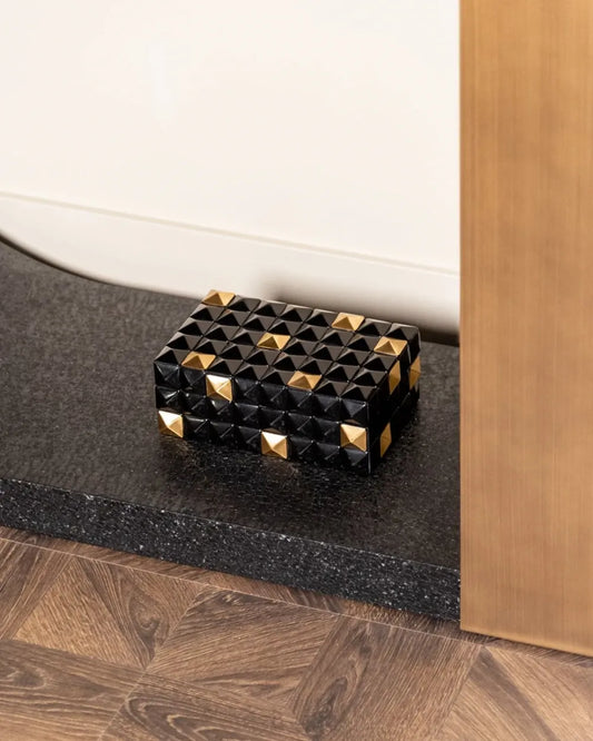 Cutie decorativa din Rasina|MDF|Metal Negru/Auriu L22xH8.5cm Velicia