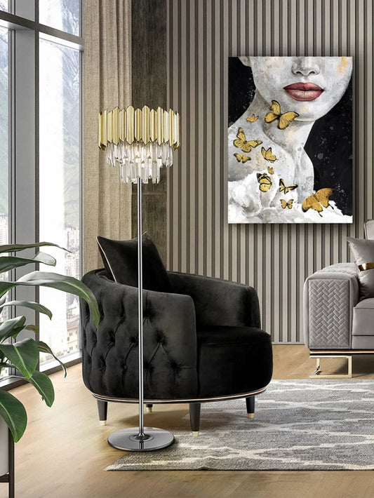 Lampa de podea din Metal Argintiu si Sticla/ABS Transparent/Auriu H159xD35.5cm Tiara