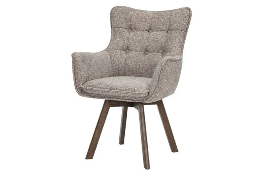 Set 2 scaune rotative tapitat cu Stofa Gri taupe si picioare din Lemn de stejar Maro H94xL58xA64cm THOR