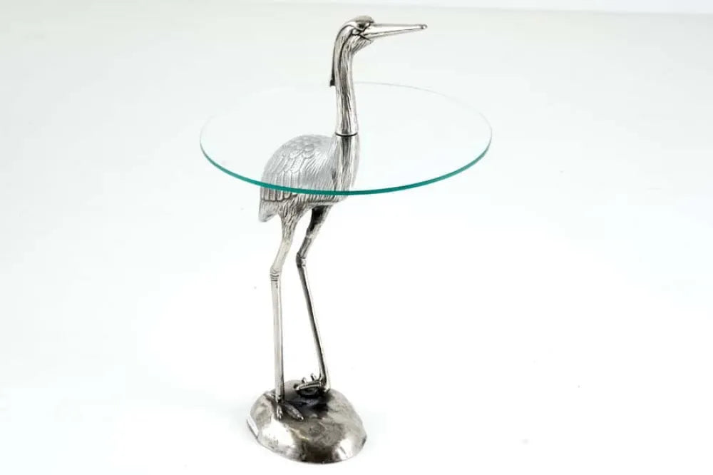 Masuta laterala din Sticla securizata Transparent si Metal Argintiu L50xH88cm Wildlife heron