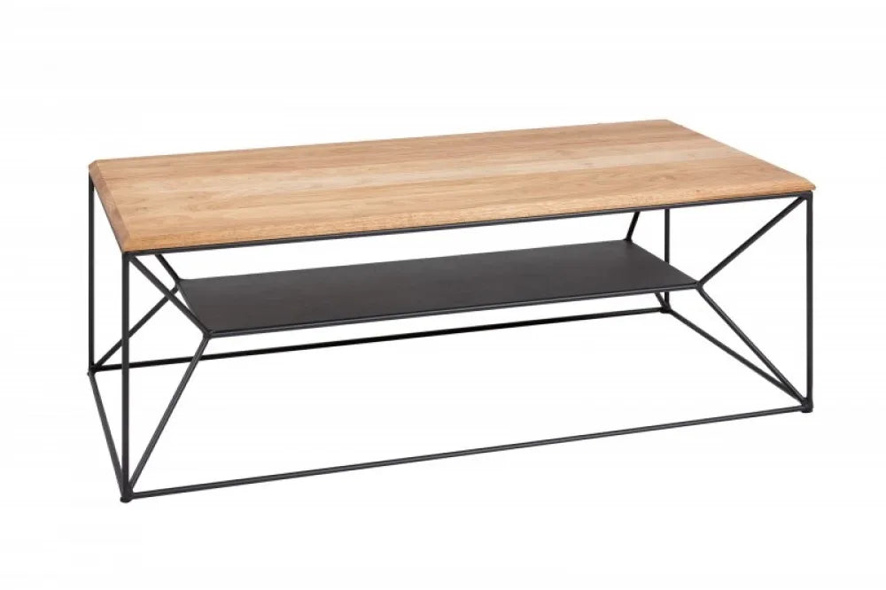 Masuta de cafea Dreptunghiulara din Lemn masiv de stejar Maro si Metal Negru L110xH40cm Architecture