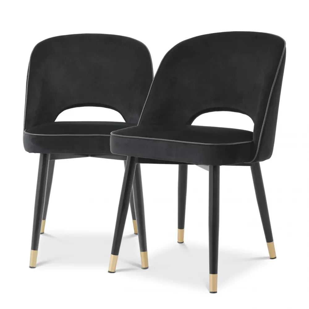 Set 2 scaune tapitat cu Catifea Negru cu picioare din Metal Negru/Auriu H84xL53xA56cm Cliff Eichholtz
