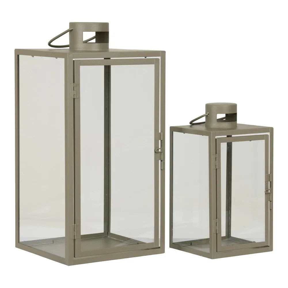 Set 2 felinare din Metal/Sticla Verde/Transparent H25.5/40xL13/19.5cm Corfu
