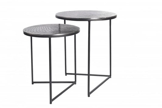 Set 2 masute laterale Rotunde din Metal Argintiu D35/40xH40/49cm Crocodile
