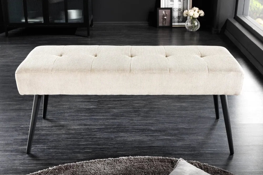 Bancheta din Metal Negru si Catifea raiata Bej H43xL100cm Boutique