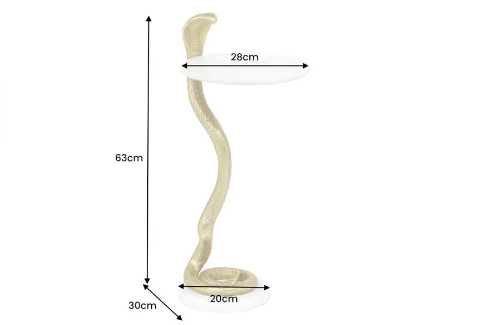 Masuta laterala din Marmura Alb si Metal Auriu L28xH63cm Wildlife cobra