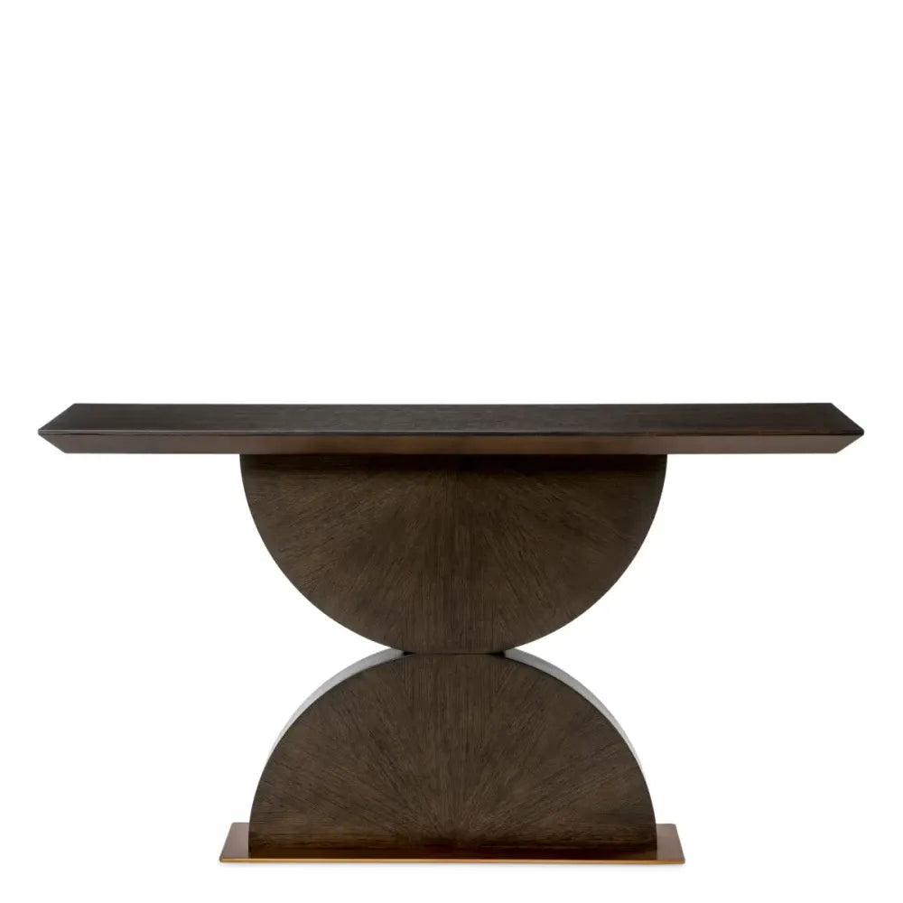 Consola din Furnir de stejar Maro Mocha si Metal Alama L150xH86.5cm Spring Eichholtz