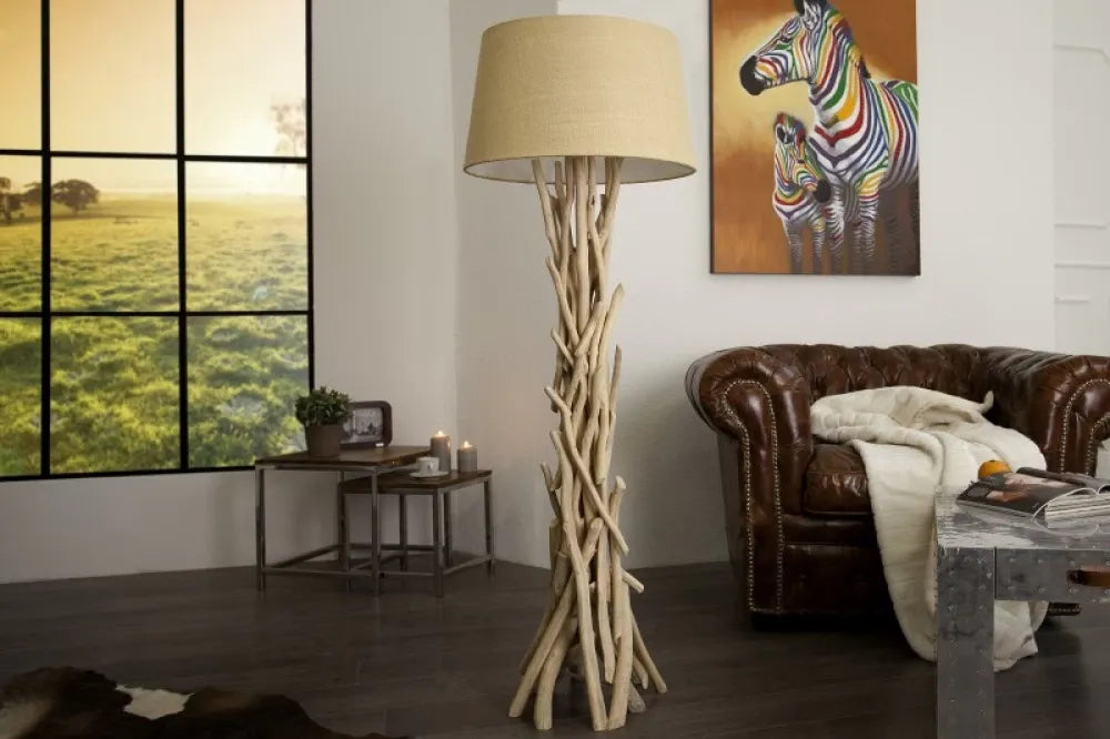 Lampa de podea din Lemn Bej si Textil Bej H155xD55cm Wild Nature