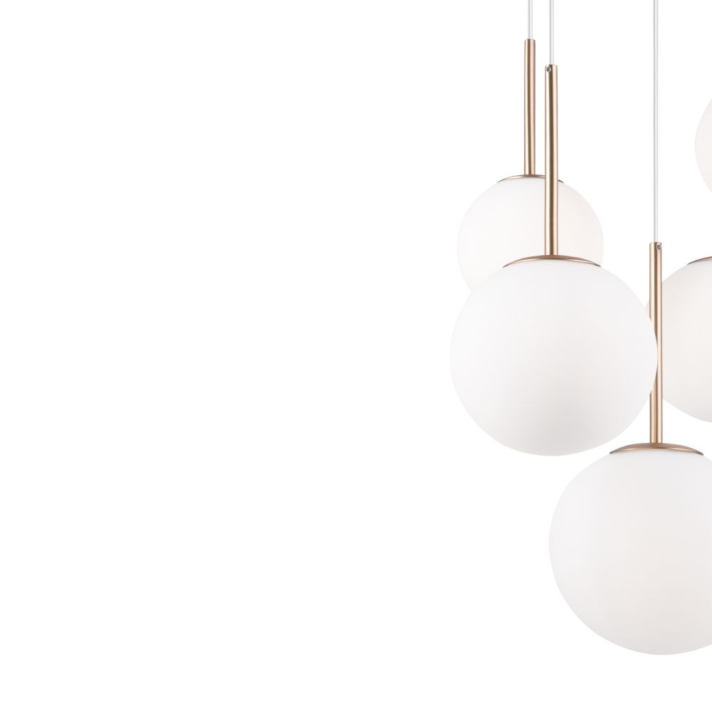Lustra din Metal si Sticla Auriu/Alb cu 5 becuri E14 40W D58xH180cm Basic form