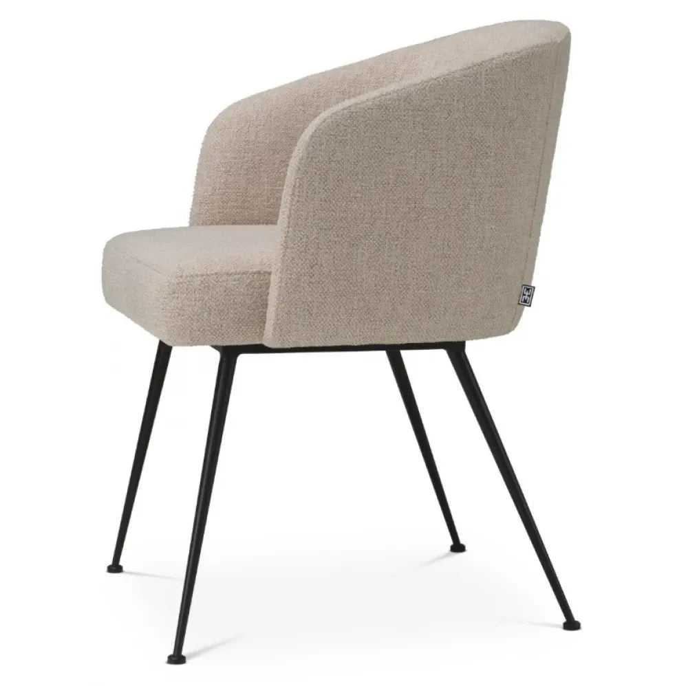 Scaun cu brate tapitat cu Stofa Renato Alb cu picioare Negre H78xL58xA58cm Aiden Eichholtz